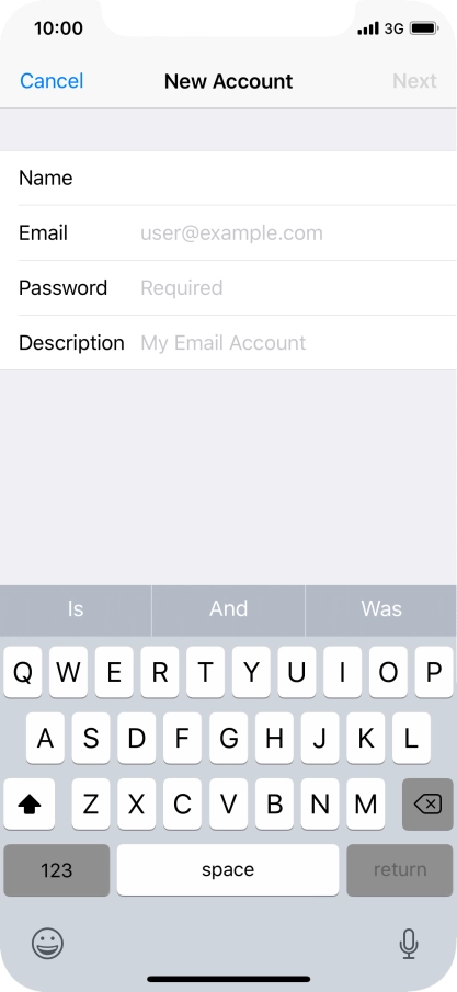 Press Email and key in your email address.