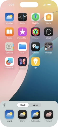 Press the required setting to select the size of app icons on the home screen.