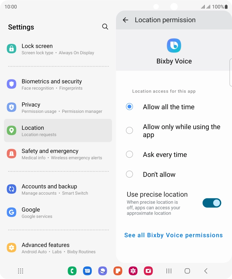 Press the required setting.