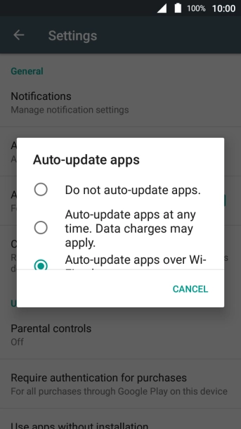 To turn off automatic update of apps, press Do not auto-update apps..