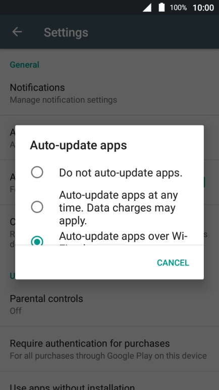 To turn off automatic update of apps, press Do not auto-update apps..