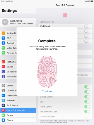 Press Continue. If you haven't previously selected a lock code, key in a code of your own choice twice.