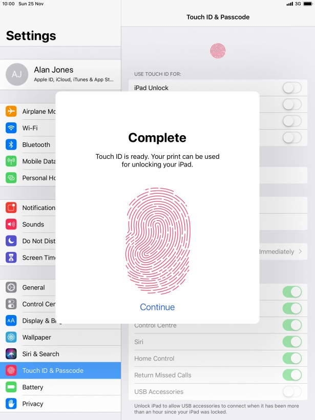 Press Continue. If you haven't previously selected a lock code, key in a code of your own choice twice.