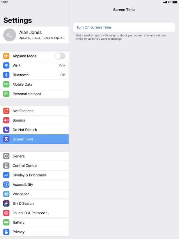 Press Turn On Screen Time.