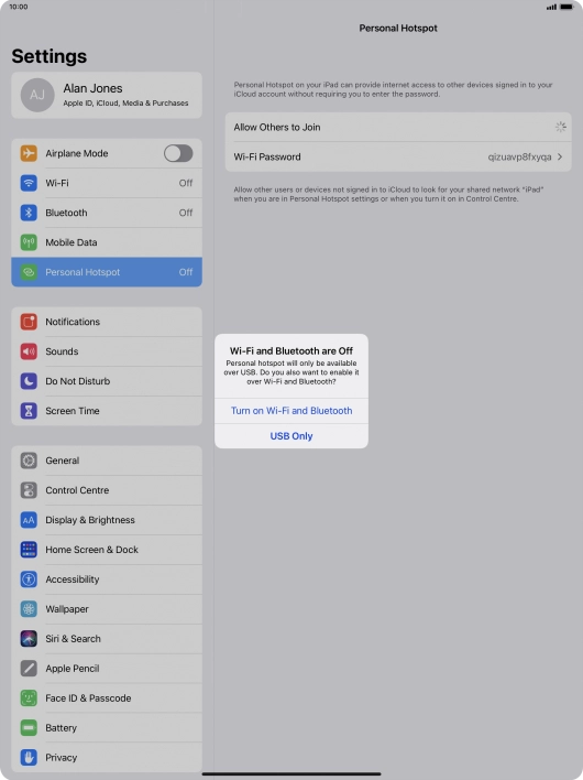 If Wi-Fi is turned off, press Turn on Wi-Fi and Bluetooth.