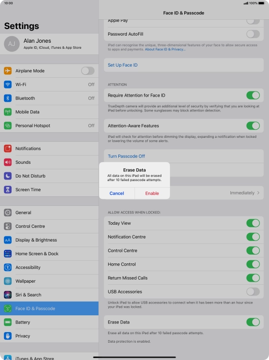 If you turn on the function, press Enable.