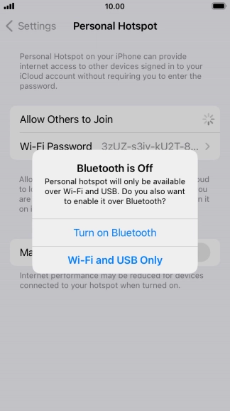If Wi-Fi is turned on, press Wi-Fi and USB Only.