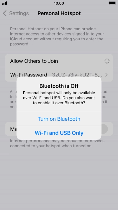 If Wi-Fi is turned on, press Wi-Fi and USB Only.