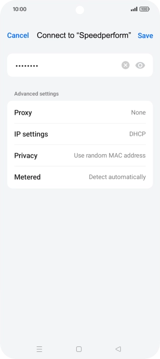 Key in the password for the Wi-Fi network and press Save.
