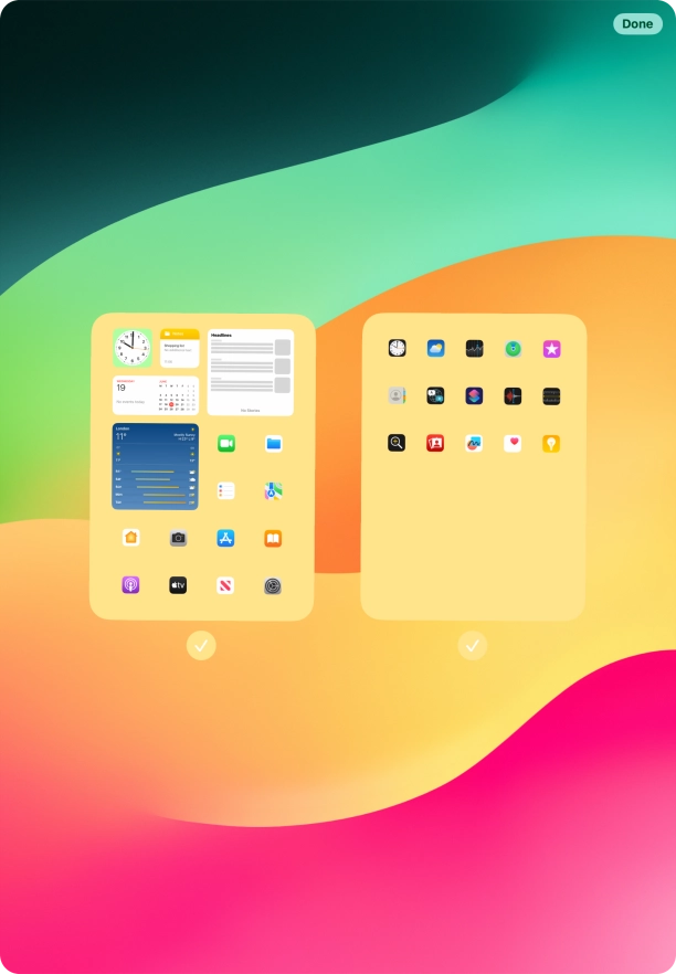 Press the fields below the required home screens to select or deselect them.