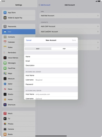 Press Username and key in the username for your email account.