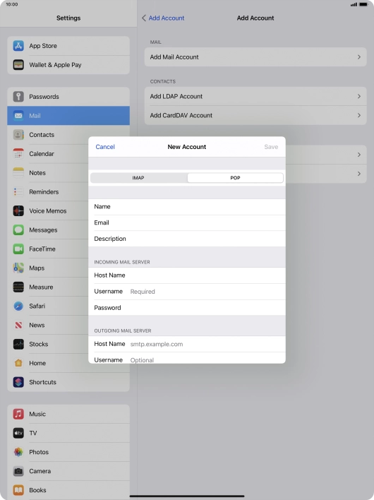 Press Username and key in the username for your email account.