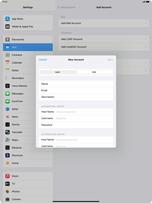 Press Host Name and key in the name of your email provider's incoming server.