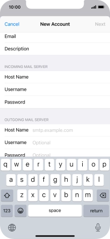 Press Host Name and key in the name of your email provider's outgoing server. Please note that if you can't send email messages when using your email provider's outgoing server, key in smtp.vodafone.net.au (Vodafone's outgoing server).