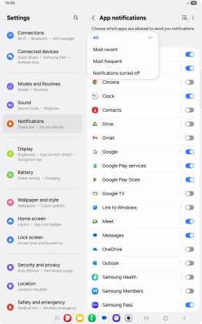 Press the required setting.