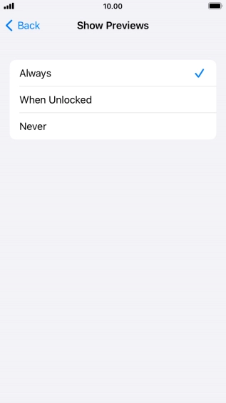 To select notification preview on the lock screen, press Always.