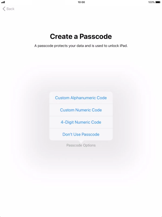 Follow the instructions on the screen to turn on use of lock code or press Don't Use Passcode. Follow the instructions on the screen to turn on use of lock code or press Don't Use Passcode.