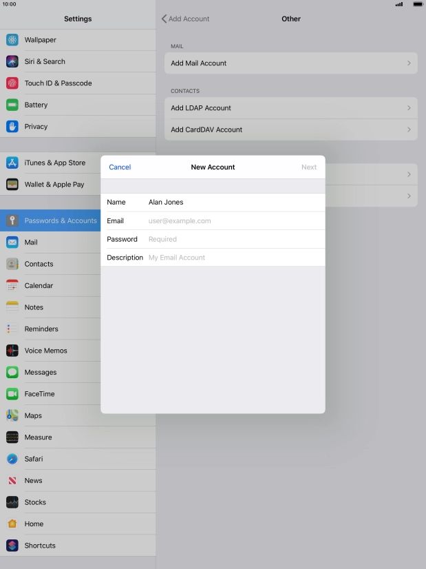 Press Email and key in your email address.