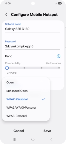 Press WPA3-Personal to password protect your Wi-Fi hotspot.