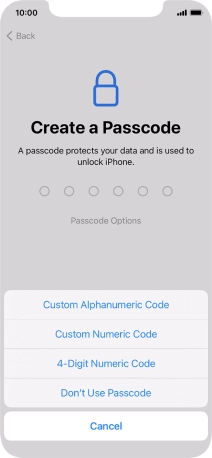 Follow the instructions on the screen to turn on use of phone lock code or press Don't Use Passcode.