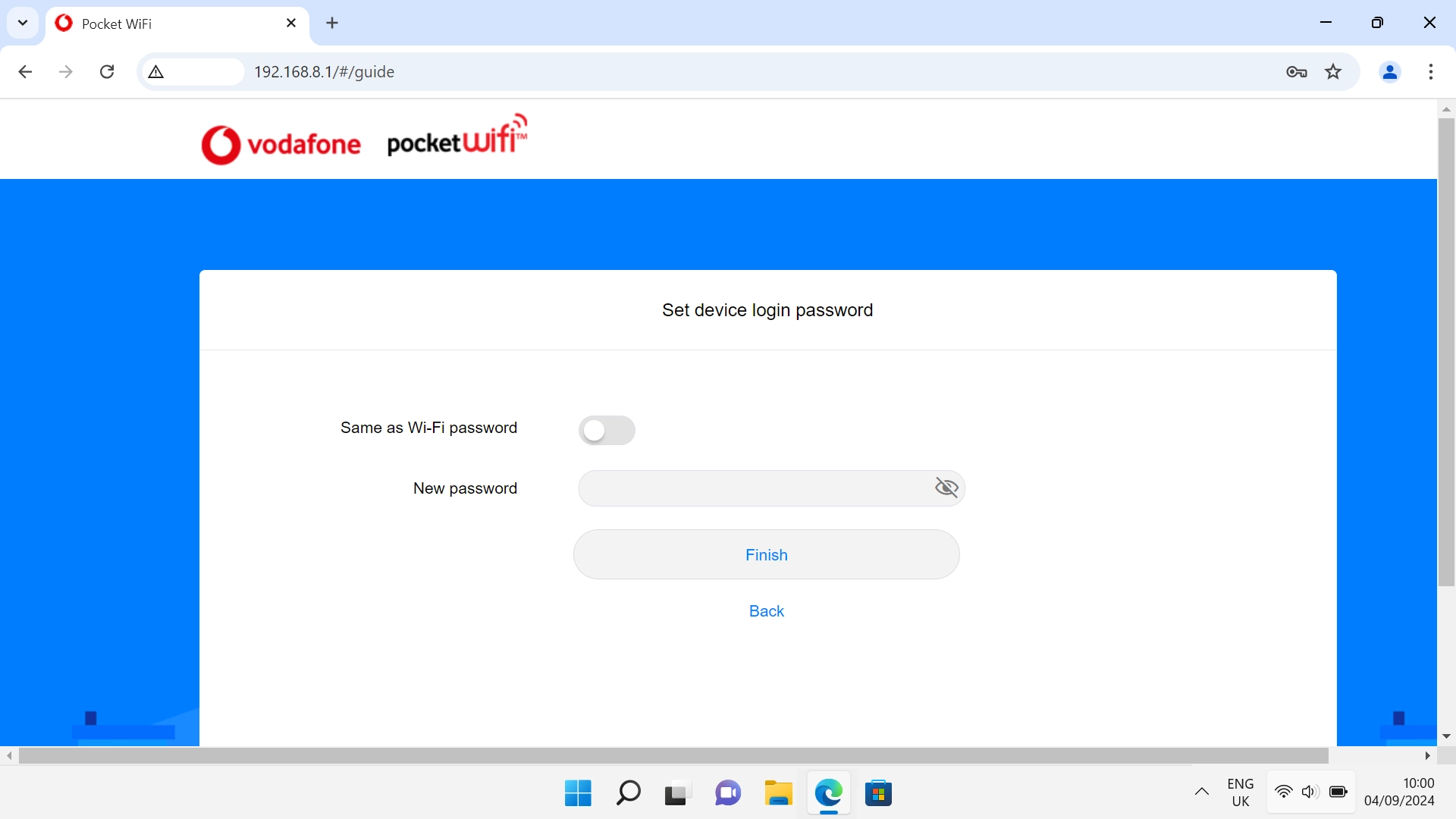 Follow the instructions on the screen to change password for your router's web interface.
