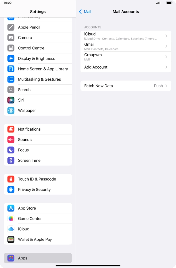 Press the name of the email account you've just set up.