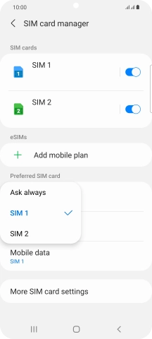 Press the required setting.