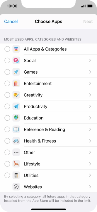Press the required categories.
