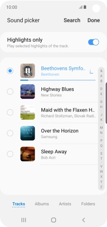 Once you've found a ring tone you like, press Done. Once you've found a ring tone you like, press Done.