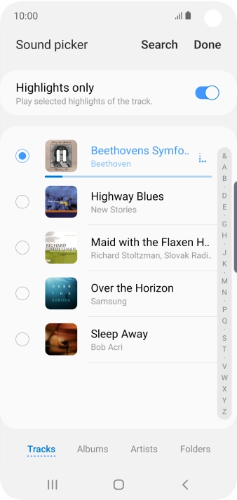 Once you've found a ring tone you like, press Done. Once you've found a ring tone you like, press Done.