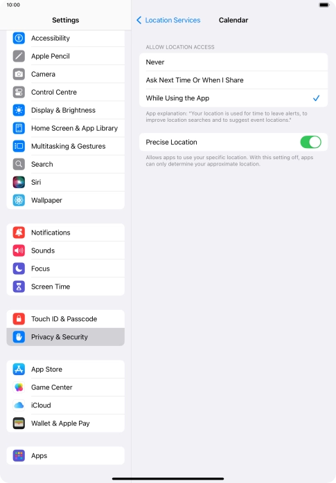 Press the required setting to turn the function on or off.