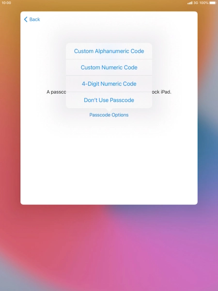 Follow the instructions on the screen to turn on use of lock code or press Don't Use Passcode. Follow the instructions on the screen to turn on use of lock code or press Don't Use Passcode.