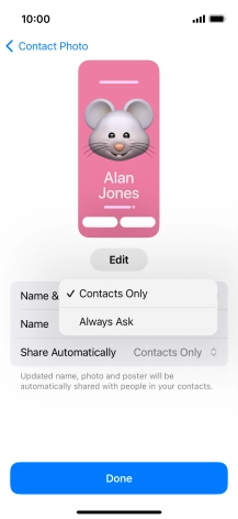 Press the required setting.