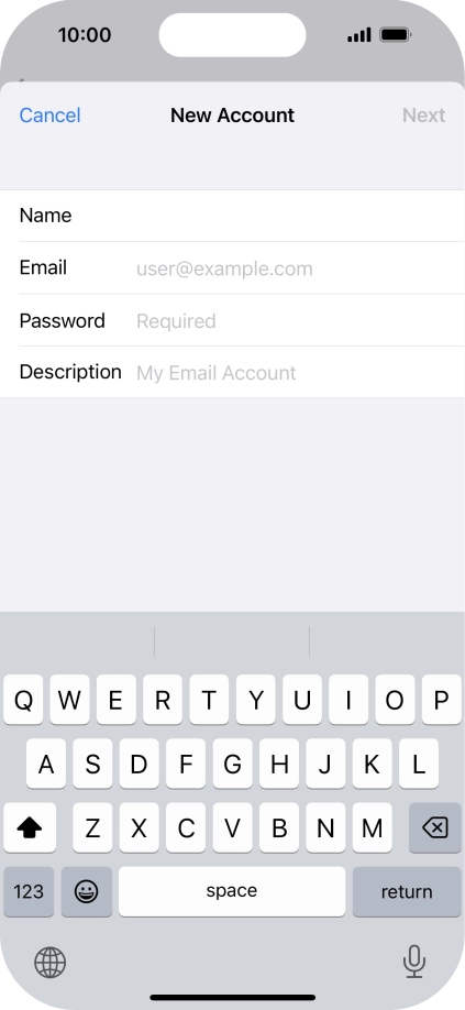 Press Email and key in your email address.