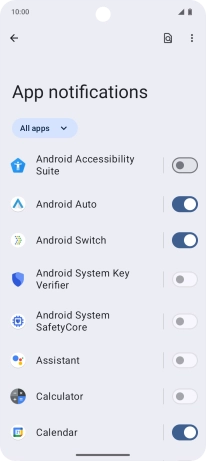 Press the indicator next to the required apps to turn the function on or off.