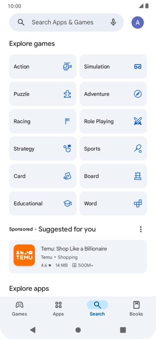 Press the search field.