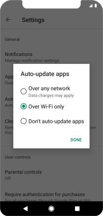 To turn on automatic update of apps using mobile network, press Over any network.