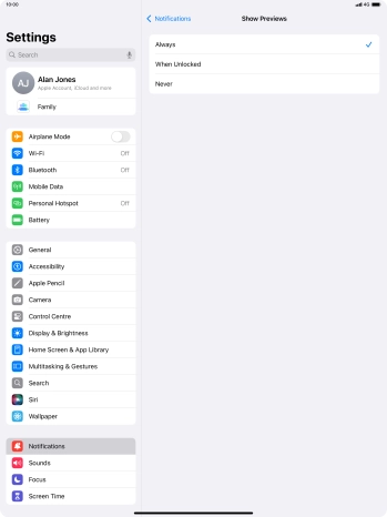 To select notification preview on the lock screen, press Always.