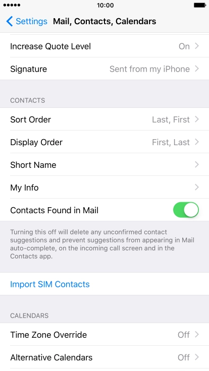 Press Import SIM Contacts.