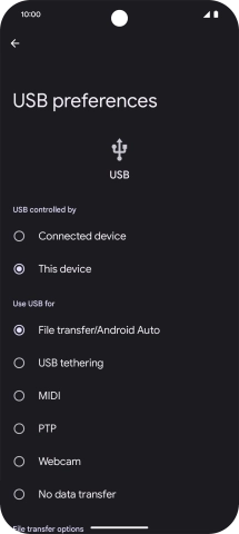 Press File transfer/Android Auto.