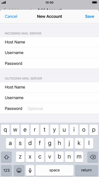 Press Password and key in the password for your email account. Please note that if you're using Vodafone's outgoing server, leave the password field empty.