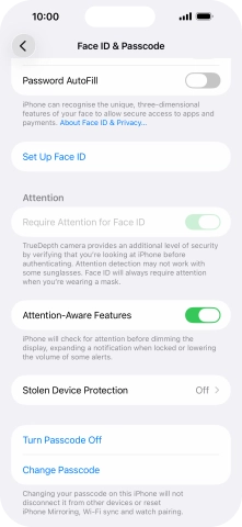 Press Turn Passcode Off and key in the phone lock code.