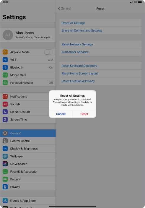 Press Reset. Wait a moment while the factory default settings are restored. Follow the instructions on the screen to set up your tablet and prepare it for use.