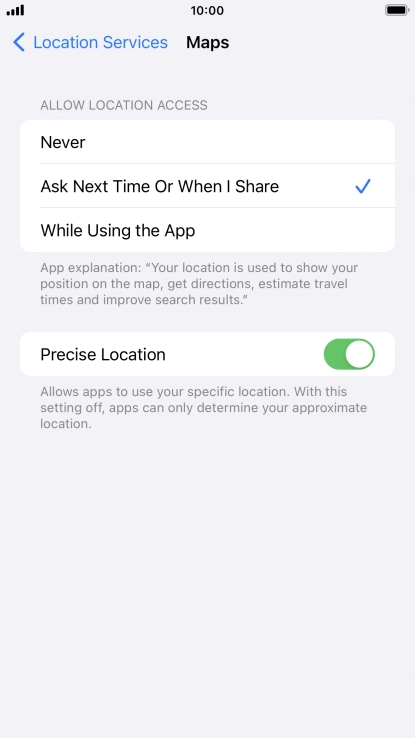 Press the required setting to turn the function on or off.
