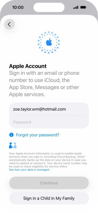 Press Password and key in the password for your Apple Account.