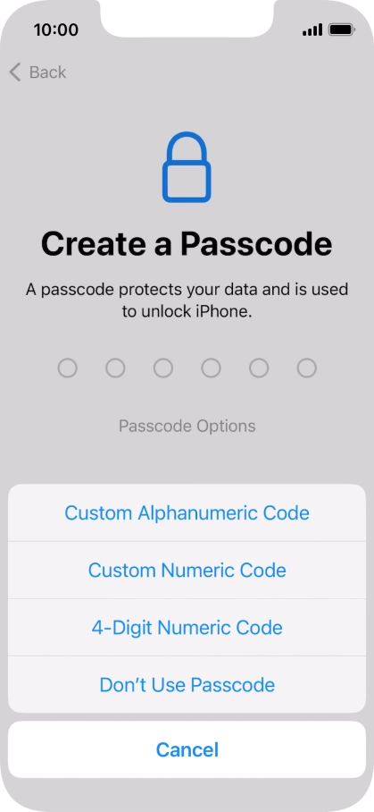 Follow the instructions on the screen to turn on use of phone lock code or press Don't Use Passcode.