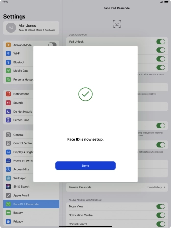 Press Done. If you haven't previously selected a lock code, key in a code of your own choice twice.