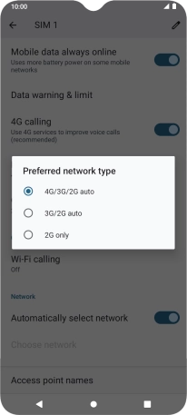 Press the required network mode.