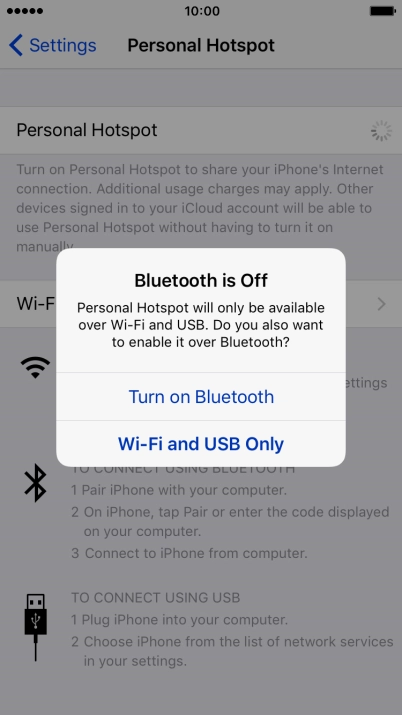 Press WiFi and USB Only. An internet connection from your computer via your phone is automatically established.