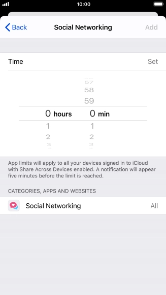 Set the required time limit for use of the selected category.